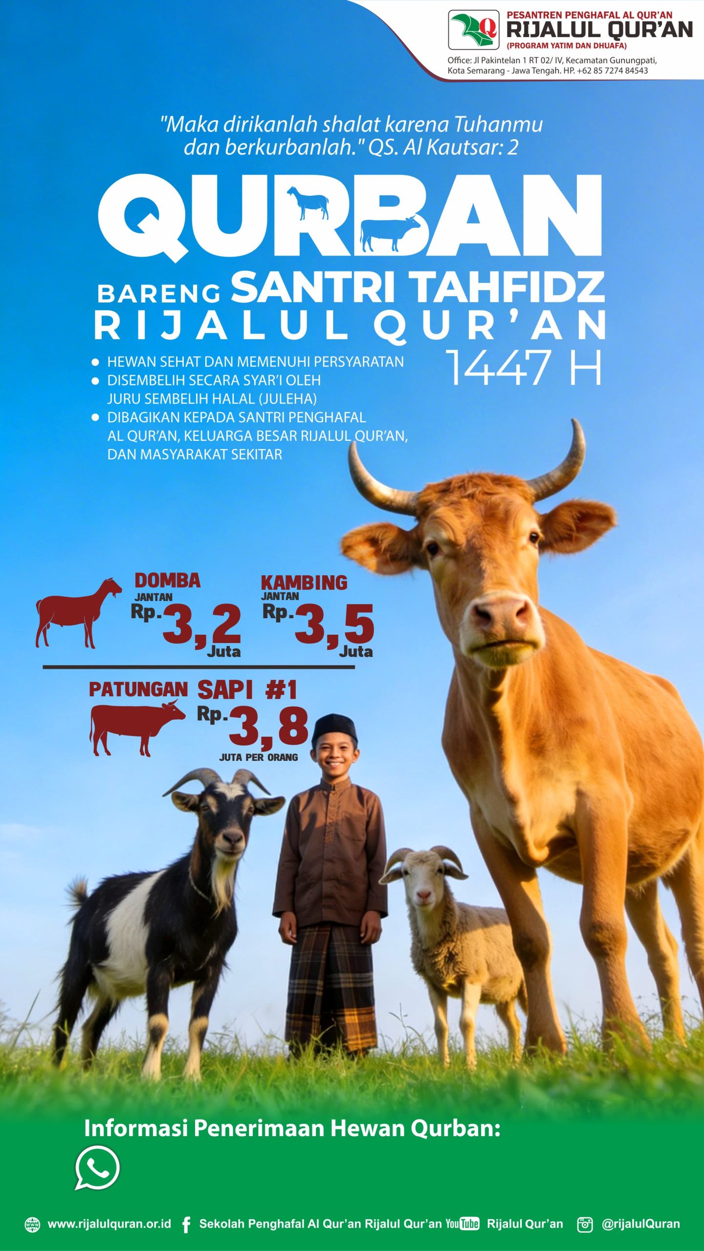 Raih Keberkahan Qurban 1447 H bersama Santri Tahfidz Rijalul Qur'an